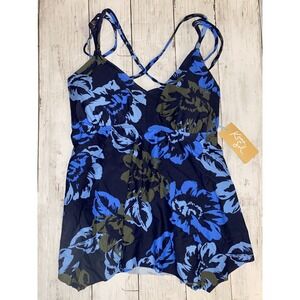 Kona Sol Tankini Womens Small Navy Blue Floral Bikini Swimsuit Target NEW S